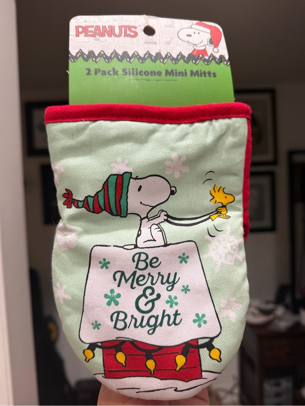 Peanuts Silicone Oven Mitts - Green/Red Holiday Set